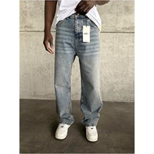 KağanKY Mavi Taşlamalı Relax Baggy Jean