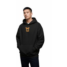 Muhtar Store French Bulldog Baskılı Siyah Erkek Hoodie – Oversize Kapüşonlu Sweatshirt
