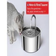 2.5 L Paslanmaz Çelik Kedi Su Sebili | Sessiz Otomatik Su Pınarı Kendinden Filtreli Kedi Köpek Su Kabı Oumo