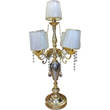 Gürses Home Gold SALON ABAJUR, Kristal, 5 Işıklı Lamba, Metal - Üfleme Cam Masa Lambası, Kumaş Başlıklı