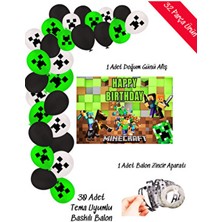 snowparty Minecraft Doğum Günü Parti Süsleri Çok Renkli Balon ve Afişli Zincir Set 32 Parça