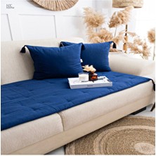 NDC Home Lacivert Piremium Keten Evcil Hayvan Dostu Keten Koltuk Pedi / Şilte [kırlentli] (80X180)