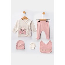 Organik Kız Bebek Çiçek Desenli 5'li Tulum Hastane Çıkışı Yenidoğan Kıyafet Mama Önlüğü