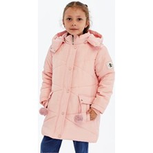 Benitto Kids Pembe Kapüşonlu Kız Çocuk Kaban 4 Yaş Ponpon Detaylı Kalın Polyester Şişme Model