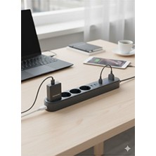 Winboss Winnboss 4'lü Priz 3'lü USB Girişli Çoklu Uzatma Kablosu Şarj Istasyonu Akım Korumalı Anahtarlı