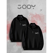 Jooy Sonsuz Aşk Tasarım Yarım Fermuarlı Sweatshirt Sevgili Çift Kombini 2'li Set