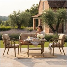 Tu Tienda Kartepe Alüminyum 2 1 1 Rattan Bahçe Balkon Takımı,saman Rattan/bej Kumaş