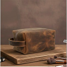LUQA Leather Luqa Deri | Hakiki Deri Seyahat Çantası | El Yapımı Bakım Organizeri | Erkek Kadın Makyaj Çanta