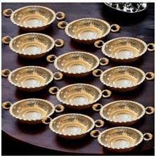 My Zey Bakır Tava 12'li Set Kahvaltılık Sahan Takımı Metalik Renk Yuvarlak Ebatlar 11 x 11 cm Klasik Desen