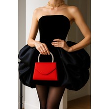 Nazart Kadın Saten Kırmızı Abiye Clutch  Zincir Askılı  El Düğün Nişan Gece Omuz  Çantası