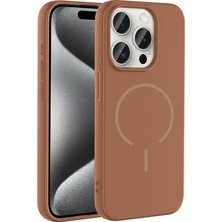 iPhone 15 Pro Kılıf M-Safe Şarj Özellikli Zore Meta Kapak - Kahverengi