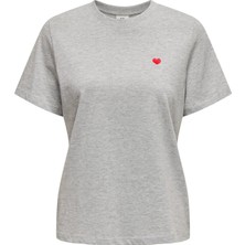 Only Kadın Jdy Bisiklet Yaka Kalp Logolu Gri T-Shirt - 15298612