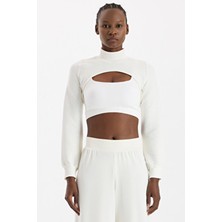 3 Boyutlu Örgü Dokulu Bolero Kırık Beyaz