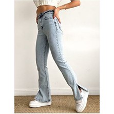 Livik Maybach Women Mavi Likralı Süper Yüksek Bel Salaş Jean Pantolon Süper Yüksek Wide Leg Erdem