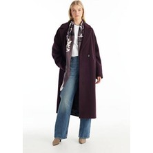 Ted Baker Bordo Yünlü Kadın Palto Uzun Kol Oversize Casual Stil Düz Desenli