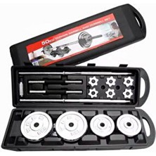 Leyaton 50 kg Çantalı Krom Dambıl Seti Döküm Plaka ve Bar Seti Gümüş Renkli Dayanıklı Materyal