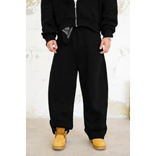 Siyah Cozy Basic Pileli Baggy Eşofman