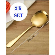 Bre Home 2'li Gold Renk Servis Kaşığı Seti – 22 cm Paslanmaz Çelik Pilav ve Sunum Kaşığı