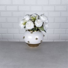 Hinora Gold Beyaz Tombul Porselen Vazo Küçük 22X22X20CM