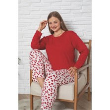 Asel Büyük Beden Uzun Kollu Likralı Milan Kumaş Pijama Takım