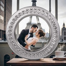  kişiye özel fotoğraf baskısı altın metal tabak plaket gül desenli gold ve gümüş model 25 cm