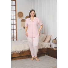 Asel Boydan Düğmeli Büyük Beden Likralı Bambu Pijama Takımı