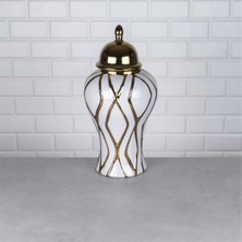 Hinora Gold Beyaz Çizgi Detay Büyük Boy Porselen Küp Dekoratif Süs 22X22X45CM Tekli Satılır