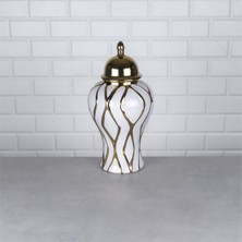 Hinora Gold Beyaz Çizgi Detay Orta Boy Porselen Küp Dekoratif Süs 18X18X38CM Tekli Satılır