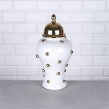 Hinora Gold Beyaz Boncuklu Büyük Boy Porselen Küp Dekoratif Süs 22X22X45CM Tekli Satılır