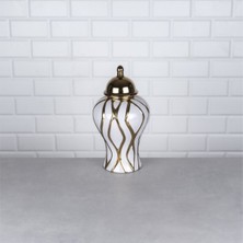 Hinora Gold Beyaz Çizgi Detay Küçük Küp Porselen Dekorasyon Obje 17X17X31 Tekli Satılır