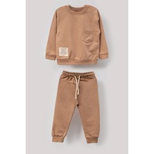 Bubito Tarz Etiketli Cepli Mevsimlik Pamuklu Bebek&çocuk 2'li Alt Üst Takım-Bej