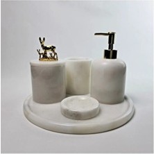 Ege Gross Beyaz Mermer Banyo Seti 5li Doğal Mermerden Yapılmış Şık Tasarım Banyo Takımı