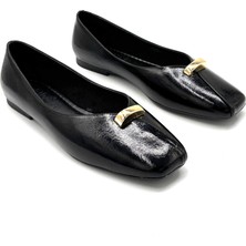 Kindep Düğme Toka Detaylı Küt Burun Kadın Babet Siyah