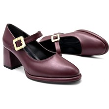 Kindep Atkı Toka Detaylı Topuklu Günlük Kadın Ayakkabı Bordo