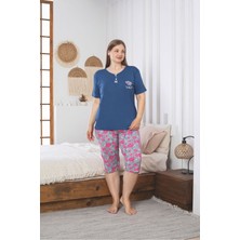 Asel Büyük Beden Likralı Penye Kumaş Kapri Pijama Takım