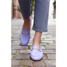 Barones Ayakkabı Hakiki Deri Metal Tokalı Kadın Loafer Ayakkabı - Lila