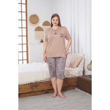 Asel Büyük Beden Likralı Penye Kumaş Kapri Pijama Takım
