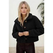 Hiramir Peluş Düğmeli Geniş Yakalı Mont Taş KS2543