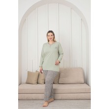 Asel Büyük Beden Uzun Kollu Pamuklu Kumaş Pijama Takımı