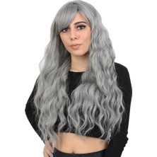 Perçemli Uzun Su Dalgası Fiber Sentetik Peruk - Açık Gri Pk