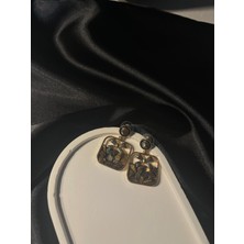 Ft Tasarım Özel Tasarım Doğal Taşlı Gold Kahverengi Sarı Yansımalı Zirkon Küpe