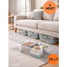 Loremp Yatak Baza Koltuk Altı Yatay Tekerlekli Kilitli 3 Adet 30 Lt Saklama Kutusu Depolama