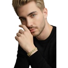 Nadide Aksesuar 316L Kordon Paslanmaz Çelik Erkek Bileklik Gold 316-L-KRDN-CLK-ERK-BLKLK-GLD