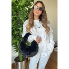 Picco Boutique Tüy Dökmeyen Peluş Halka Saplı Kadın Mini Dayanıklı Omuz Çantası Yumuşak Kürk Görünümlü Şık Tasarım