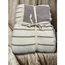 Tekstilize Müslin 7 Kat Çizgili Tek Kişilik Yatak Örtüsü 180X260 (%100 Pamuklu)