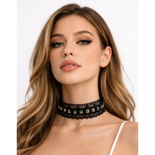 Metal Giyim Dantel Piramit Detaylı Choker