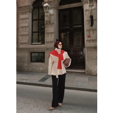 Moda Aksa 7623 Dik Yaka Geniş Omuz Trenç Koyu Bej