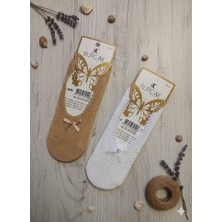 TrendyChic Kadın Beyaz-Bej 2'li Dantelli File Pamuklu Babet Çorap