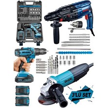 Dragro Alman Pro 3 Lü Set 3000 W TAŞLAMA-4200 W Kırıcı Delici Hilti-58 V Setli Şarjlı Matkap