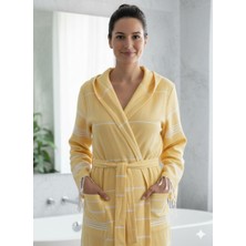 Luna %100 Pamuk Peştemal Bornoz Kapüşonlu Unisex- Sarı